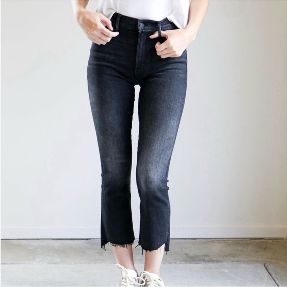 MOTHER Jeans Insider Crop Step Fray Night Hawk Faded Black Size 25